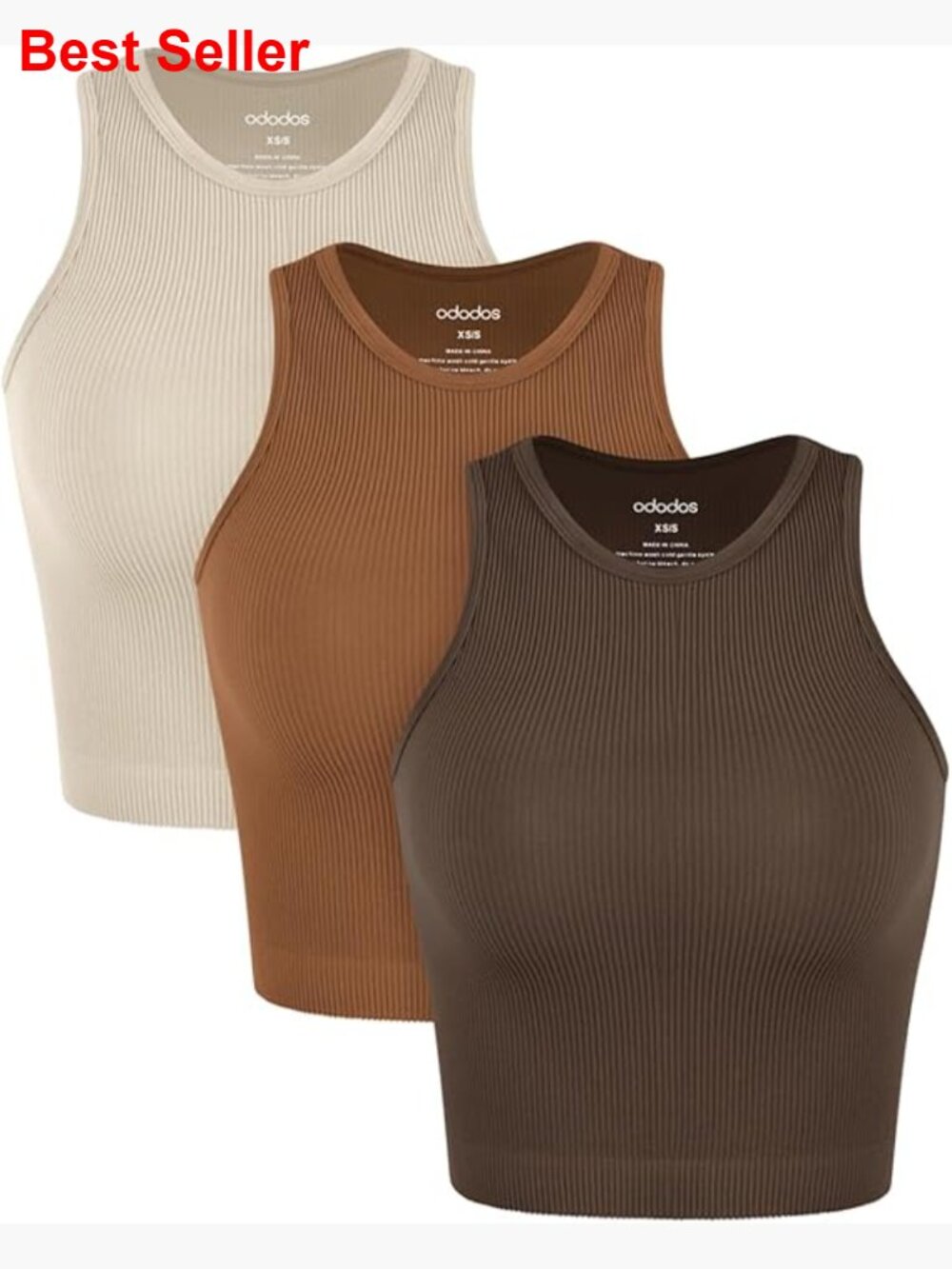 Seamless Ribbed High Neck Crop Tank Top 3-Pack Nylon Spandex